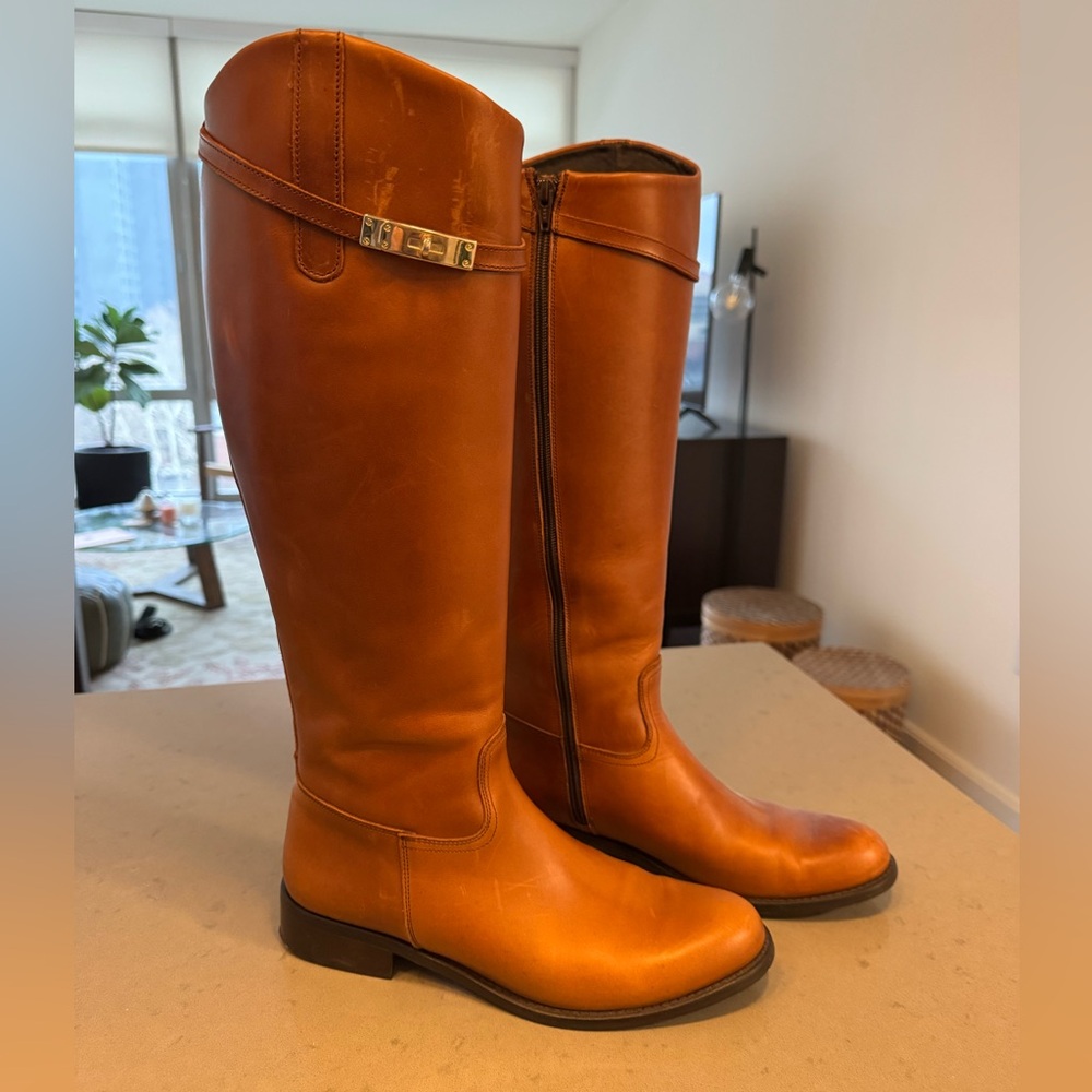 Tall Leather Riding Boots in Cognac Brown